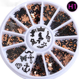 Halloween Nail Sequins 3D Nail Charms Witch Spider Net Black Cat Bat Pumpkin Black Gold Metallic Flakes Nail Art Sequins Decor