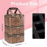 3-Layers Nail Polish Organizer Bag Leopard Print Large Capacity Essential Oil Bag with Handle Detachable Nail Lamp Case