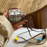 Korea Fashion Brown Plaid Splicing Pattern Retro Neck Lanyard Shockproof Protection Case For AirPods 4 3 2 1 Pro 2 Earphone Case