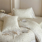 Vintage French Lace Edge Flowers Print Bedding Set 100% Cotton Double Yarn Duvet Cover Flat/Fitted Bed Sheet Pillowcases 4Pcs