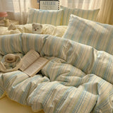 Striped Bedding Set INS Nordic Girls Soft 100% Cotton Bed Sheet Queen King Size Duvet Set Comforter Set Pillowcase Bed Linens