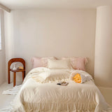 Large Lace Edge Embroidery Bedding Set 1000TC Lyocell Cotton Soft Silky Duvet Cover Set Bed Sheet/Fitted Sheet Pillowcases 4Pcs
