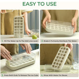 New Ice Cube Tray with Lid and Bin 21 Pcs Quick-Fill No-Touch Ice Cube Mold for Summer DIY Freezer Cocktail Tea Whisky Ice Box