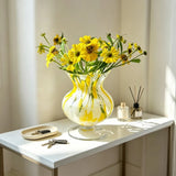 Yellow White Glass Vase Hand Blown Flower Vase for Living Room Desktop Home Decor Wedding Party Table Centerpiece Ornament
