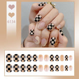 24Pcs/Box New Christmas Elk Snowflake Fake Nails Artificial Short Round Press on Acrylic Nails Tips Coffin Nail with Glue