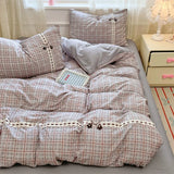 New Class A Kapok Double Yarn Plaid Lace Four-piece Set Sheet Quilt Cover Student Dormitory Bedding Kit