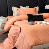 600TC Egyptian Cotton Thickened Brushed Fabric Bedding Set Solid Color Queen Size Duvet Cover Bed Sheets Fitted Sheet Pillowcase