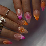 Almond Press on Fake Nails 3D Ripple Star False Nails Blue Smudge Detachable Full Cover Nails Tips 3D Shell Pearl Acrylic Nail