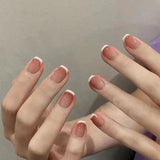 24pcs Short French False Nails Glossy Nude Color Simple Square Coffin Press on Nails with Glue Full Cover Wearable Manicure Nail