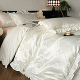 White Jacquard Bedding Set King Queen Size 4pcs Satin Cotton Duvet Cover Sets Fitted Bed Sheet Pillowcases Home Textile