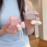INS Korea Bow Knot Pearl Pendant Chain Earphone Case For Airpods Pro3 1 2 3 4 Cover Soft For Air Pods Pro Pro2nd Fundas