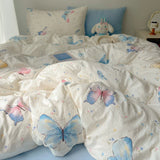 Korean Style Cute Bedding Set For Girls Bed Linen New Skin Friendly Fresh Flora Printed Washed Cotton Duvet Cover Set
