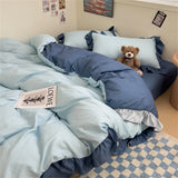 Princess Style Bedding Set Soft Bedroom Decor Comforter Ruffle Duvet Cover Set Pillowcase Bed Sheet Washed Cotton Four Piece Set