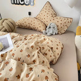 Bedding Set Double Layered Yarn INS Girls Mushroom Soft Washed Cotton Bed Sheet Queen King Size Duvet Set Pillowcase Bed Sheet