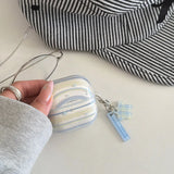 Ins Blue Stripe Star Pendant Earphone Case For Huawei FreeClip 2 Case for FreeBuds 7i 6i 5i SE2 SE3 Soft Protective Cover funda