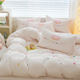 Pink Bedding Sets Solid Color Washed Cotton Home Girls Bedroom Decor Duvet Cover Pillowcase Bedspread Embroidery Four Piece Set