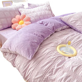 Home Textile Winter Coral Velvet Quilt Cover Four Piece Set Seersucker Duvet Cover Bed Sheet Pillowcase Comforter Bedding Set