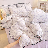Heart Print Duvet Cover Set Princess Style Lace Ruffles Bedding Set Queen King Skin Friendly Soft Quilt Cover Sheet Pillowcases