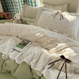 3/4Pcs Bedding Set Euro Princess Bedding Duvet Cover Cotton 100% Lace Bow Bed Linen With Ruffles Double Bed Lace Pillowcase