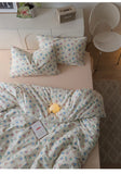 Ele Floral Cotton Bedding Set 00% Pure Combed Cotton 4-Piece Bedding Set for Students Dormi 3-Piece Duvet Cover Bedding