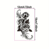 1pc Rose Floral Temporary Tattoo, Waist Fake Tattoo Sticker, Black Flower Waterproof Tattoo Decal For Men & Women