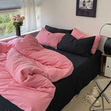 Solid Pink Fashion Style Bedding Set Twin Full Queen Size Duvet Cover Set Adults Kids Simple Korean Bed Flat Sheet Pillowcases