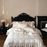 800TC Lyocell Bamboo Fiber Soft Silky Bedding Set Rose Floral Embroidery Lace Ruffles Duvet Cover Flat/Fitted Sheet Pillowcases