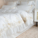 White Lace Embroidery Princess Bedding Set Luxury High End France Style Egyptian Cotton Duvet Cover Sets Bed Sheet Pillowcases