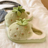 Cotton Slippers for Women Winter Indoor Home Warmth Plush and Cute Slippers Strawberry-tipped Thick-soled Anti-slip Cotton Shoes