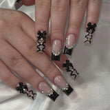 24Pcs Fake Nails Press on Nails Full Cover Glitter Rhinestone Butterfly French Coffin Cute Strawberry Wearable Manicure Tips Art