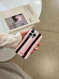 Pink Stripe leather strap Bracelet Phone Case For Iphone 16ProMax 13 14 15 16 Pro Max 16Pro 15ProMax 15Pro 14Pro Cover Fundas