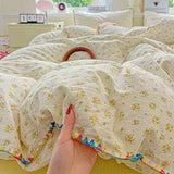 Flower Printed Duvet Cover Sets Queen/King Bedding Set with Shell Edge Washed Cotton dekbedovertrek 240x220   Bed Cover Set