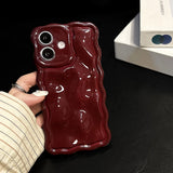 Solid Color Gloss 3D Wave Texture Phone Case for iPhone 16 15 14 13 16 Pro Max Soft Silicone Shockproof Protection Coque Cover