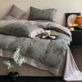 Ikeehome  new autumn and winter class A thickened high gram weight linen retro style double-layer yarn printing four-piece set