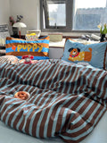 Fre Blue And Coffee Striped Cotton Bedding Set 5M 8M Single Cotton Duvet Cover Simple Modern Sle Four Piece Bedding Set
