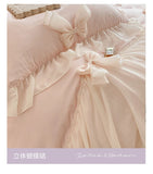 Korean Princess Style Bedding Sets Ruffle Lace Bow Quilt Cover Romantic Bedclothes Decor Woman Girls Bedroom/ Bedding Set