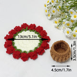 Crochet Floral Coasters Set Table Decorations Bouquet Coasters Potted Plant Decor Handmade Crafts Table Mat Kitchens Accessories