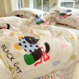 New Pure Cotton Bedding Set with Fitted Sheet Duvet Cover Pillowcase Simple Printed Grid Comfortable Bedclothes Single Double