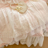 Double Layer Lace Ruffles Princess Wedding Bedding Set 100S Egyptian Cotton Duvet Cover Quilted Bedspread Bed Skirt Pillowcases