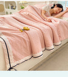Ins Girl Bow Summer Thin Quilt Seersucker Washed Cotton Summer Quilt Single Dormitory Air Conditioner Blanket Machine Washable