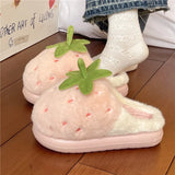 Cotton Slippers for Women Winter Indoor Home Warmth Plush and Cute Slippers Strawberry-tipped Thick-soled Anti-slip Cotton Shoes
