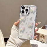 Glitter 3D Colorful Butterfly Clear Phone Case For iPhone 16 15 14 13 12 Pro Max Shiny Love Heart Back Cover Funda