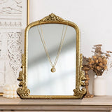 Vintage French Baroque Ornate Wall Mirror Arched Wooden Frame Tabletop Vanity Mirror for Living Room Bedroom Decor
