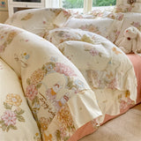 Flower Skin-friendly Bedding Set Class A Washed Cotton Duvet Cover Set Lace Ruffles Quilt Cover Soft Cover Bed Linen Pillowcases