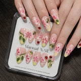 10Pcs Gradient Art Ladybug Flower Press On Nail Glossy Design Ladybug Flower Fake Nail Casual Look Ladybug Flower False Nail