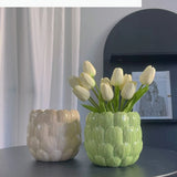Tulip Pot Embossed Flower Hand-made Ceramic Vase Planting Utensil Flower Pot Tulip Vase Home Decoration Accessories