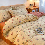 Ikeehome  Thiened Warm Flannel Bedding Set Pure Cotton Bear Pattern Autumn Winter Four-Piece Quilt Cover eet Tee-Piece Set