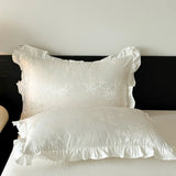 White Jacquard Bedding Set King Queen Size 4pcs Satin Cotton Duvet Cover Sets Fitted Bed Sheet Pillowcases Home Textile