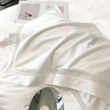 4Pcs Luxury 1000TC Egyptian Cotton White Hotel Style Bedding Set Hollow Wide Edge Duvet Cover Bed Sheet Fitted Sheet Pillowcases
