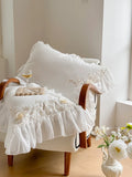 2Pcs Pink White Rose Embroidery Lace Ruffles Pillowcases Cotton Pillow Cover Sweet Princess Decor Bedroom Decorative Pillowslip